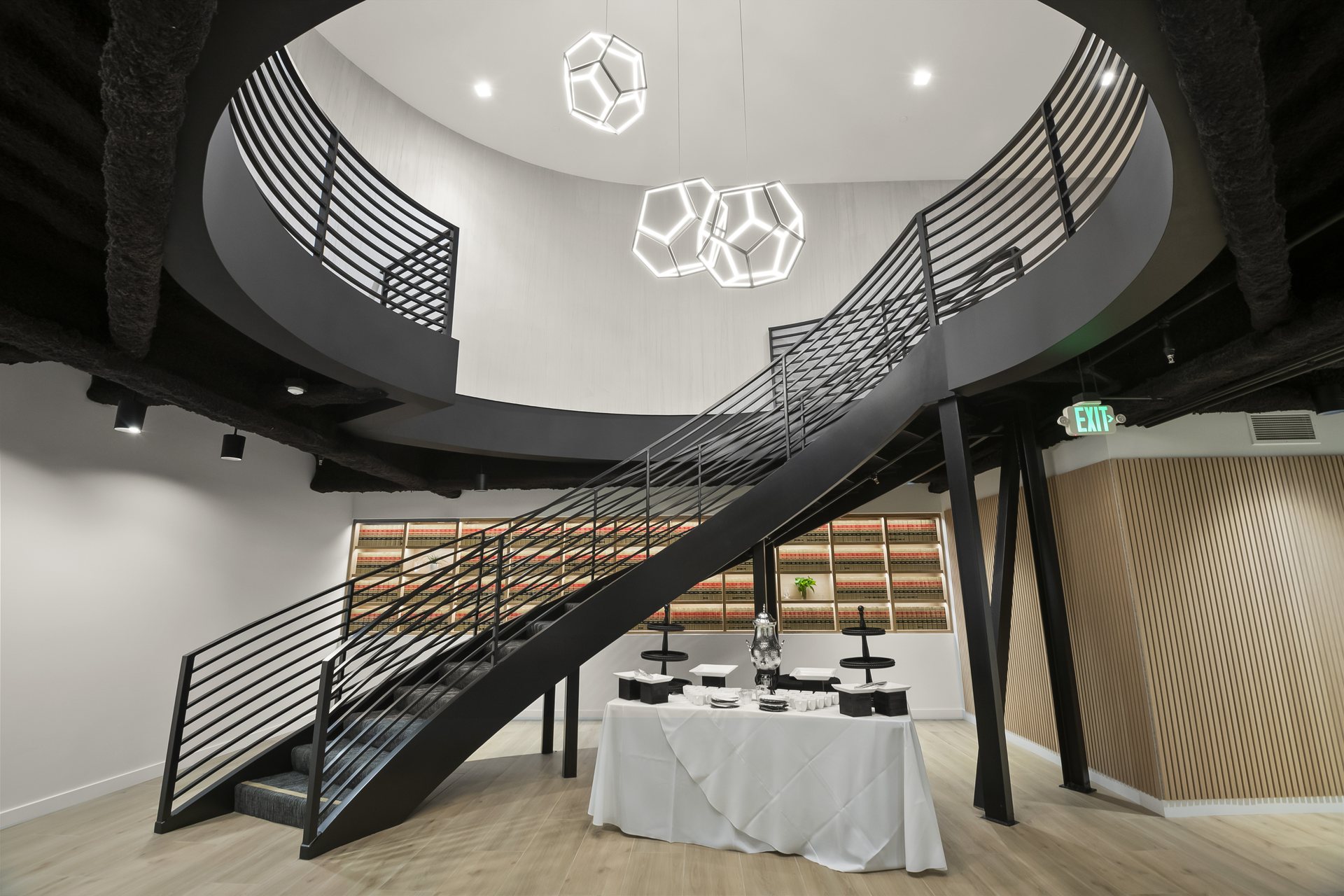 Renovated historic San Francisco office interior with exposed brick and herringbone floors